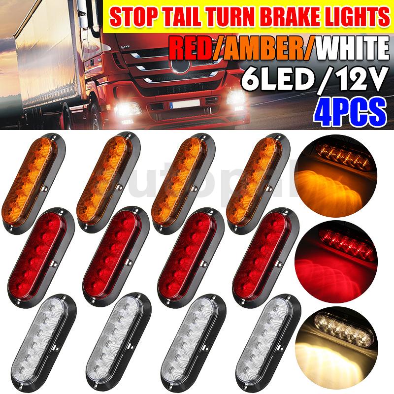 thumbnail image 2 of 6 X Super Bright Red Oval LED Trailer Tail Lights – 6 LED Each, 12V – Stop/Turn/Brake & Side Marker For Trucks 2 of 6