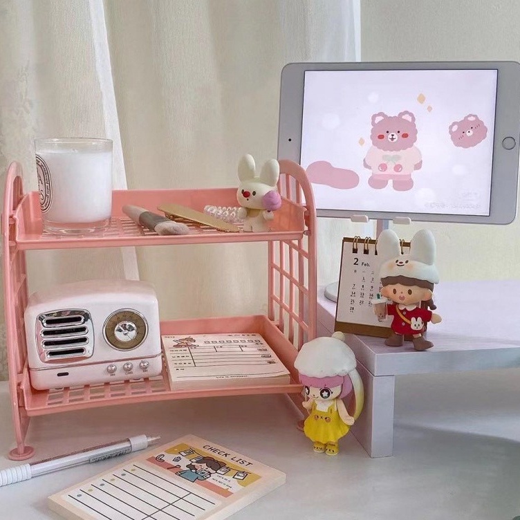 M&A PHC Cute Aesthetic Double-Layer Plastic Storage Rack | Shopee ...
