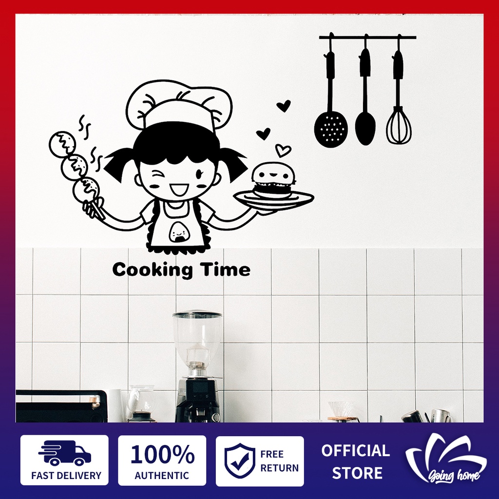 Wall Sticker for Kitchen Waterproof Cooking Time Girl Wallpapers Self ...