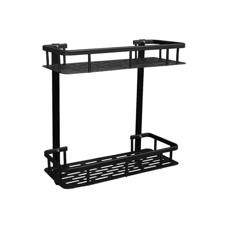 SUS304 Stainless Black Rectangular 2Layer Bathroom Shelf Organizer