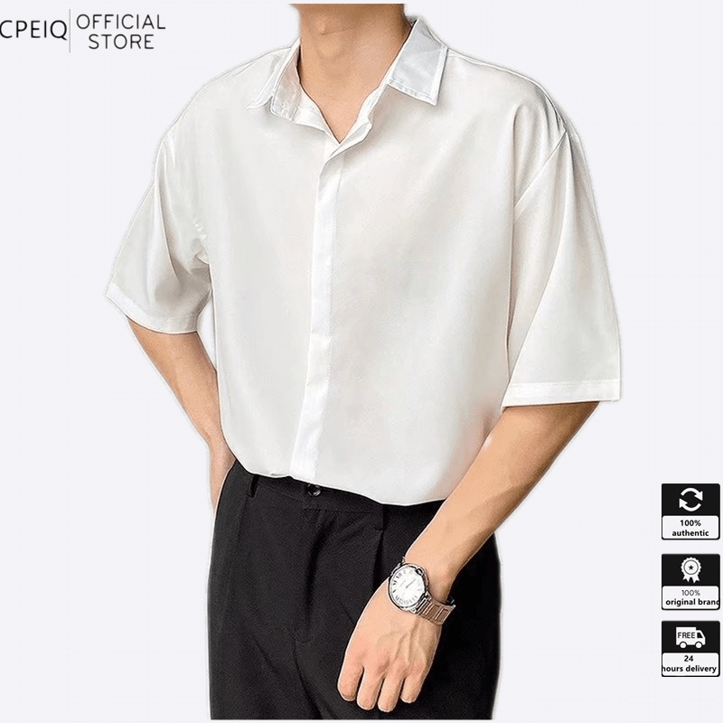 ☆CPEIC★Korean Shirt for Men Anti-wrinkle Non-iron Thin Short Sleeve Top  Abstinence Color Shirt Fashion