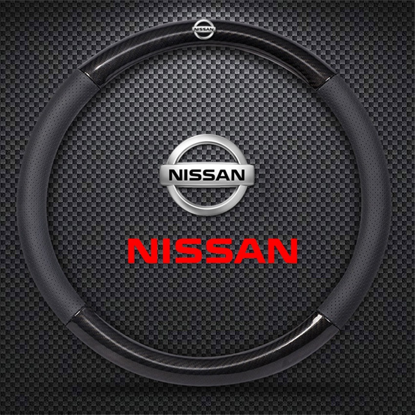 Nissan Car Steering Wheel Cover Leather Carbon Fiber 38cm for navara