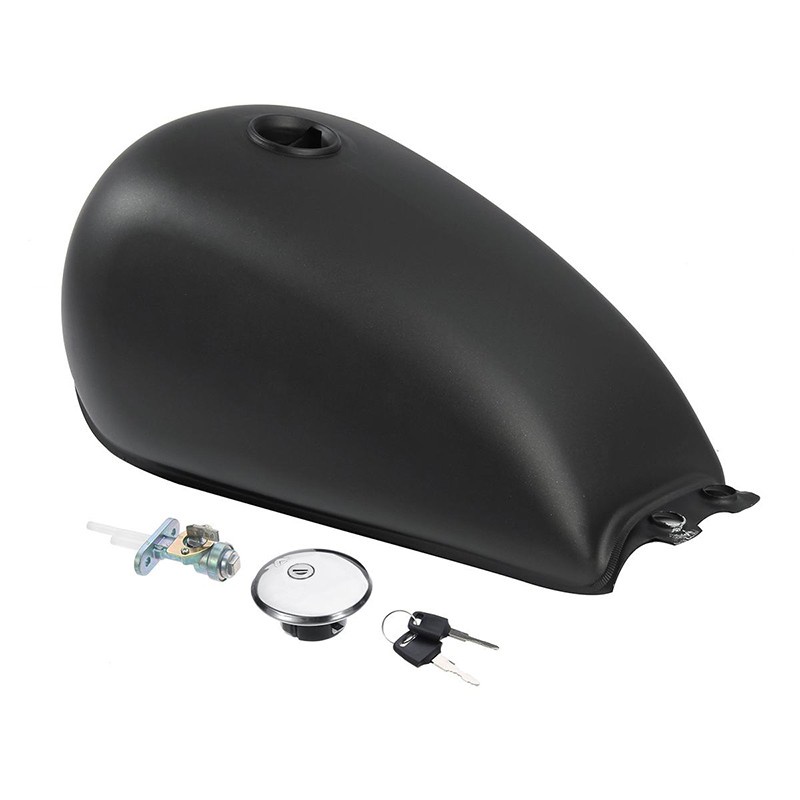 thumbnail image 2 of Universal Motorcycle Fuel Tank - Bright Black Retro 9L Gas Tank With Cap & Switch For CG125 2 of 14