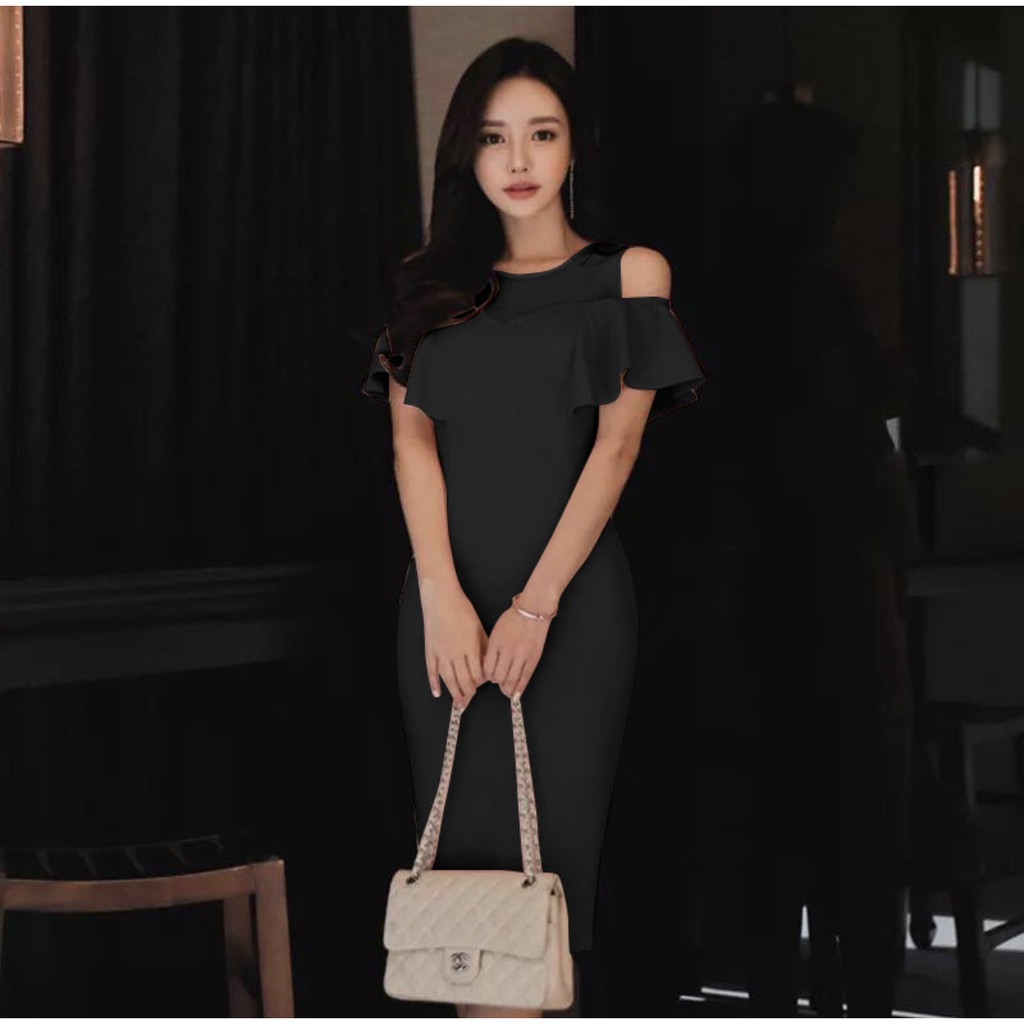 #A1865 Melody Fashion Cold Shoulder Mesh Upper Dress | Shopee Philippines