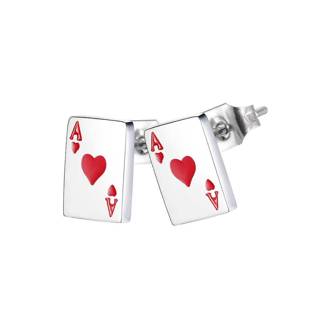 1 Pair Unique Black/Red Ace Poker Shaped Stud Earrings Women Men Unisex ...