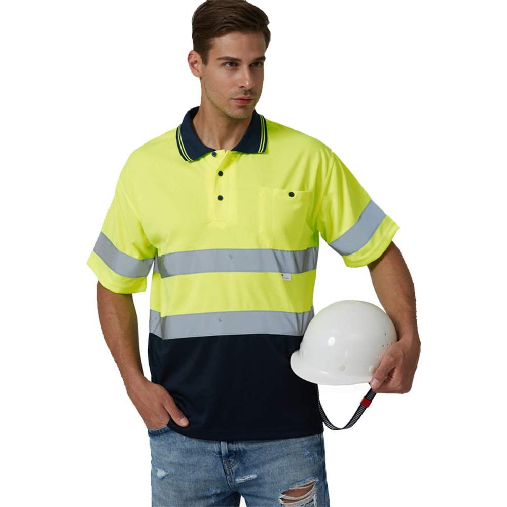 Two Tone Safety Short Sleeve Polo Shirt with 3M Reflective Tape for Men ...