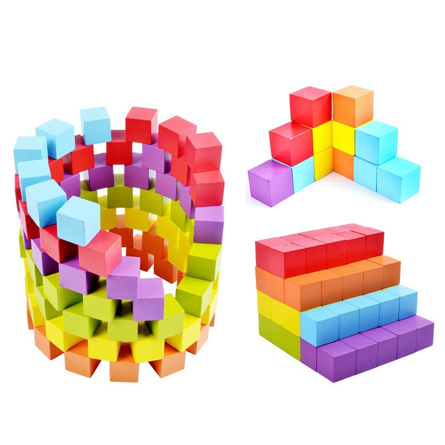 Wooden 100pcs Colorful Cube Stack Blocks Brick Toy - D88 | Shopee ...
