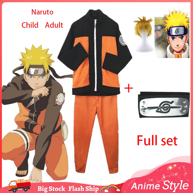 Anime Naruto Costume for Kids Boy Set Uzumaki Terno Jacket Pants Headband Birthday Party Wear