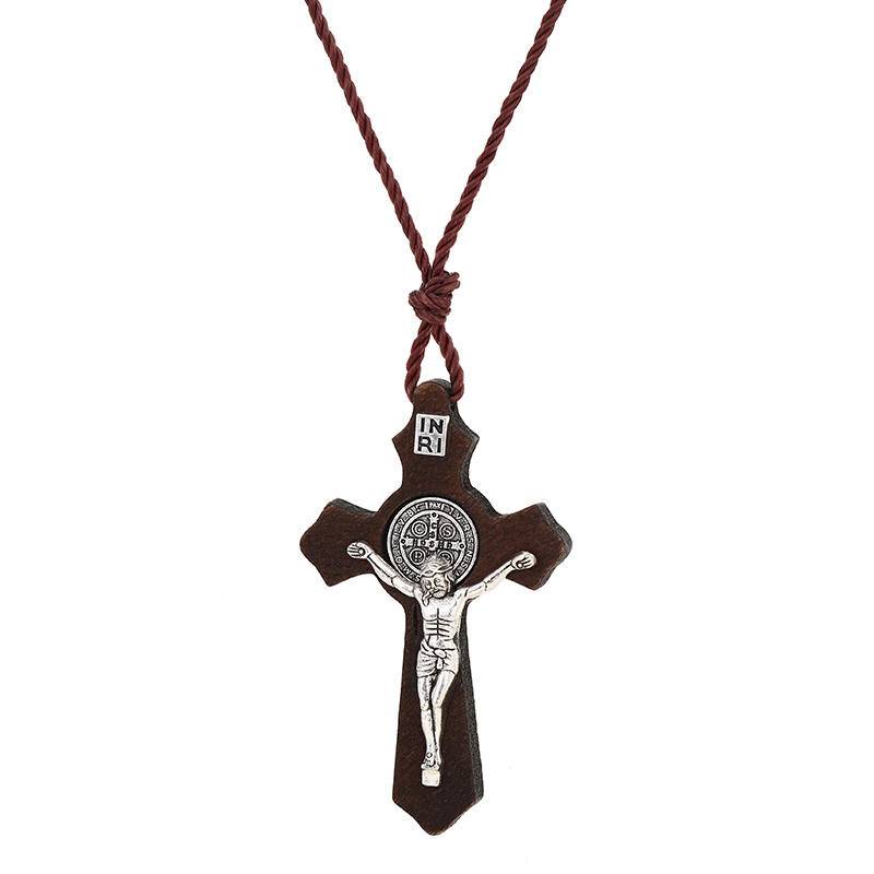 Religious INRI Crucifix Necklace for Men Women's Catholic Small Wooden ...