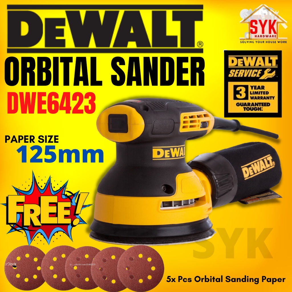 SYK DEWALT DWE6423 125mm 280W Orbital Sander Random Orbital Wood Sander