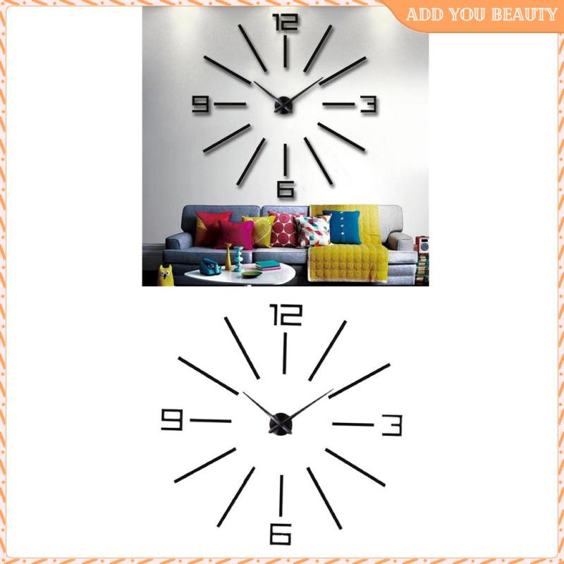 Large DIY Wall Clock Modern 3D Wall Clock with Mirror Numbers Stickers