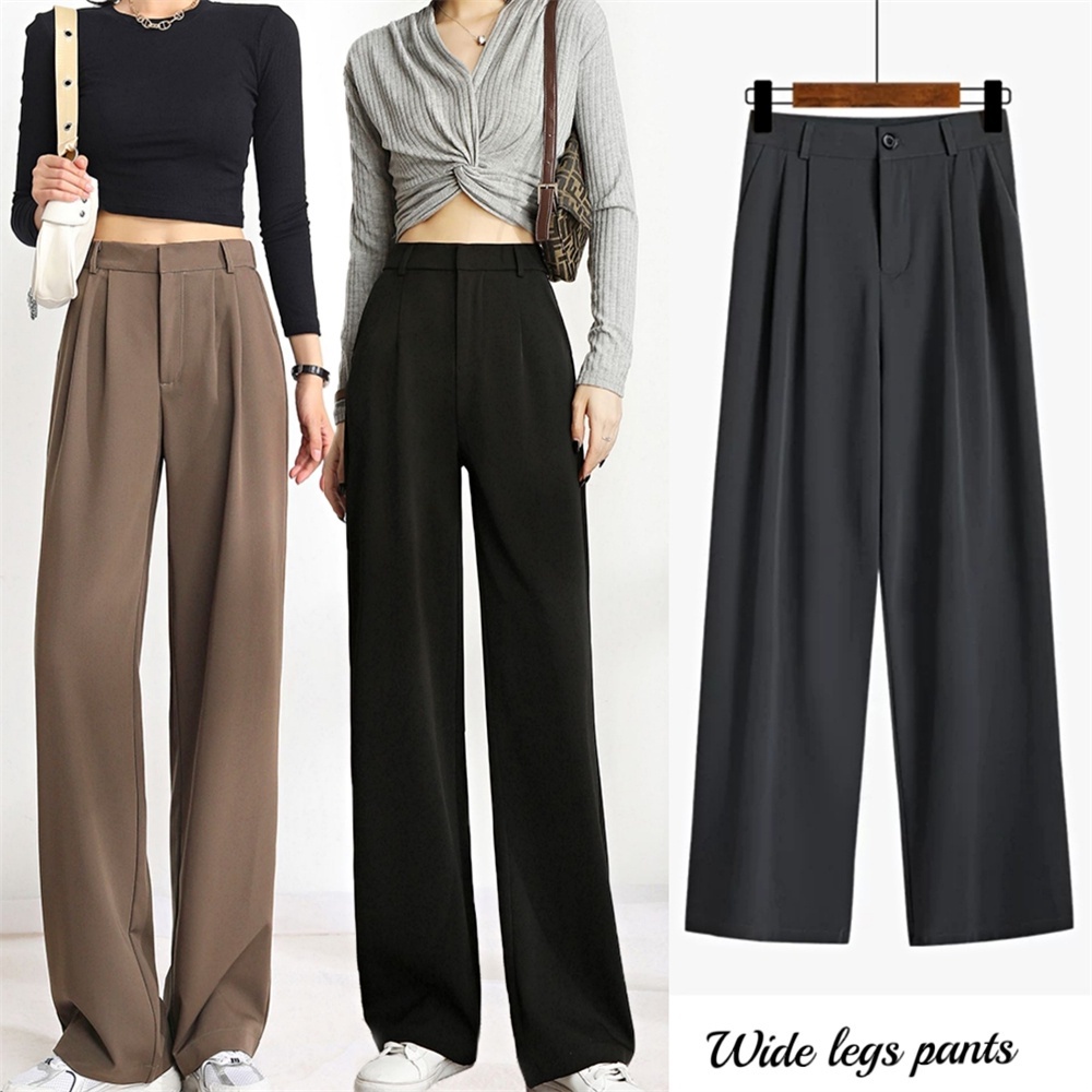 Women's Black Wide Leg Korean Trousers with Contrast Drawcord and Stitch Details