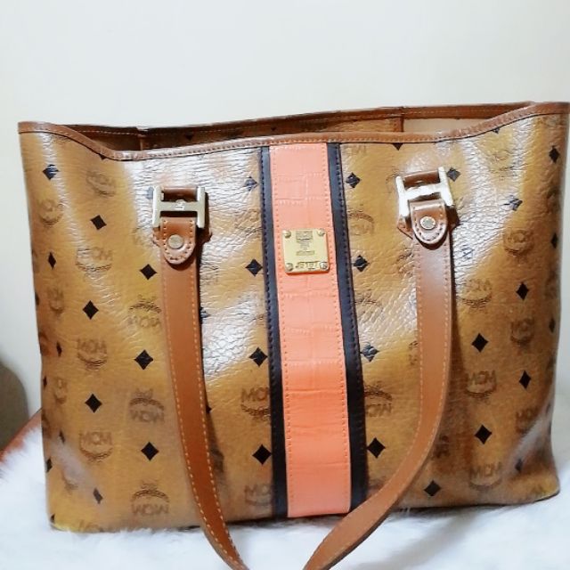 Mcm cognac best sale tote bag