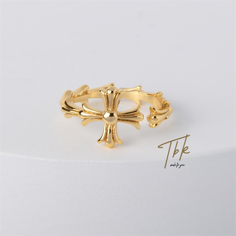 TBK 18K Gold Cross Ring for Women Adjustable Open Ring Accessories ...