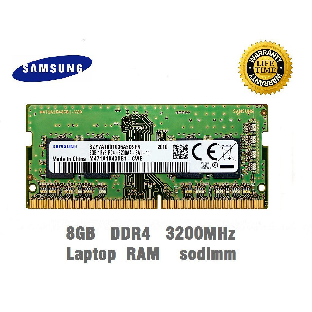 Samsung 8GB DDR4 3200MHz SODIMM PC4-25600 CL22 1Rx8 1.2V 260-Pin