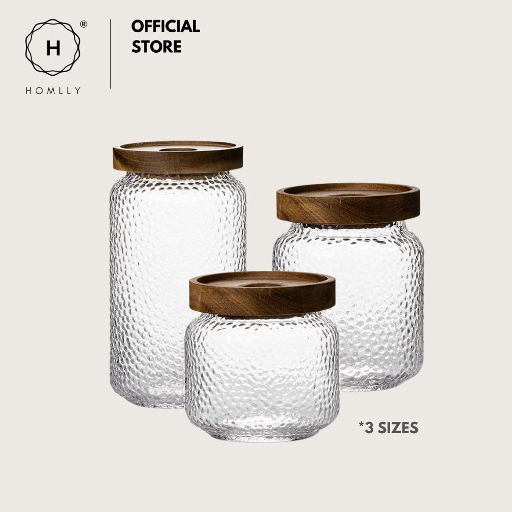 Homlly Stackable Airtight Glass Jar Storage Containers with Acacia Lids ...