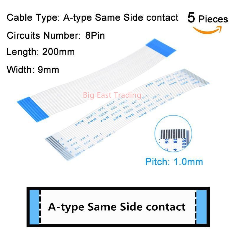 5pcs FPC Ribbon Flexible Flat Cable Pitch 1mm Length 200mm A-type Same ...