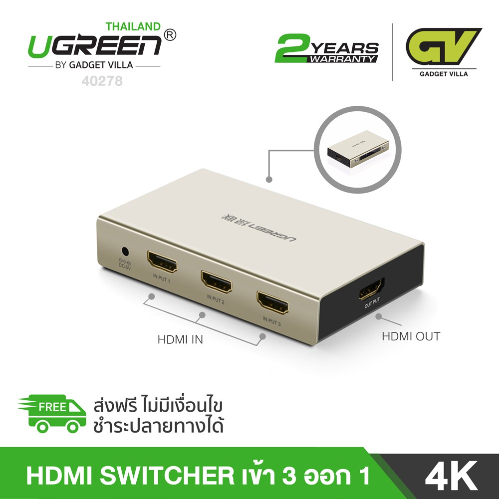 UGREEN Model 40278 HDMI Switch Box 3 Inlet Outlet 1 Channel 4K x 2K 3 ...
