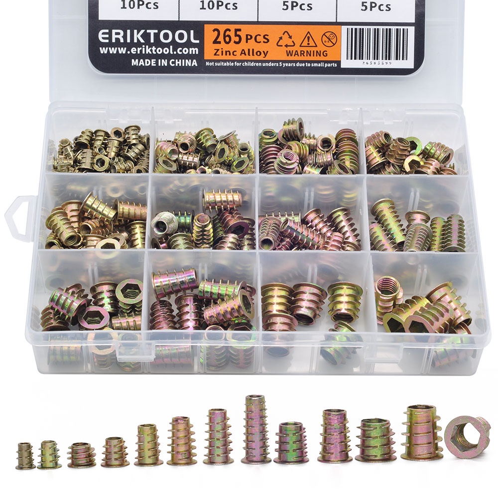 M4 M5 M6 M8 M10 Wood Insert Nuts Kit Furniture Screw Threaded Insert