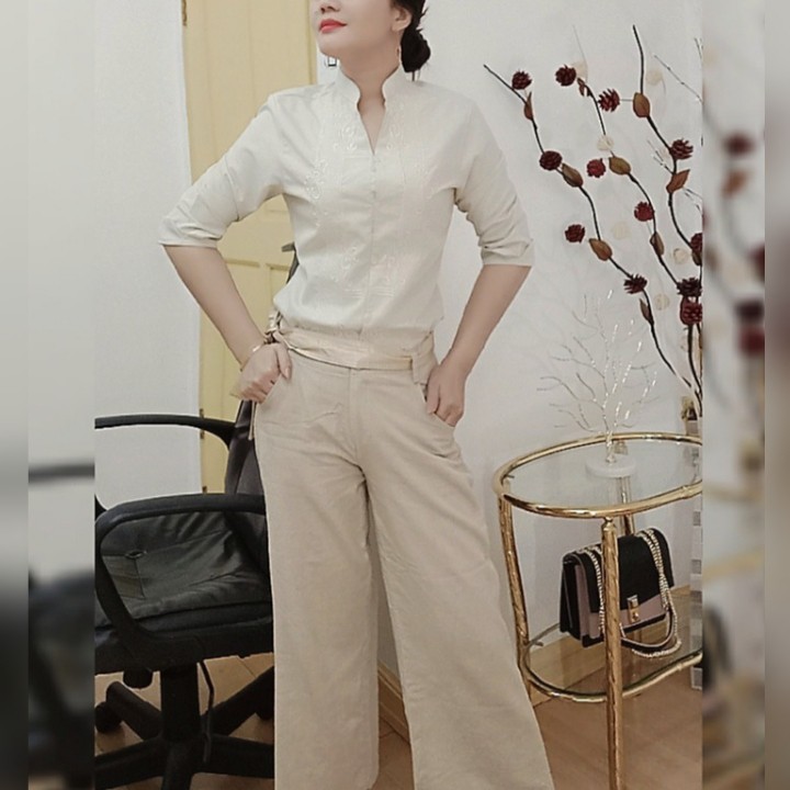 MODERN FILIPINIANA LADIES BARONG OFFICE WORK WEAR HUGO BOSS PURE EMBROIDERED