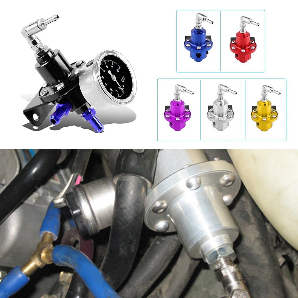 UNIVERSAL RED ADJUSTABLE Fuel Pressure Regulator Kit Oil 0-100psi Gauge - View #6