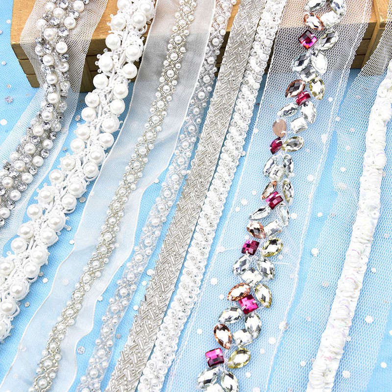 1yards DIY Party Accessories pearls beads lace trim wedding dress fabric  clothes belt | Shopee Philippines
