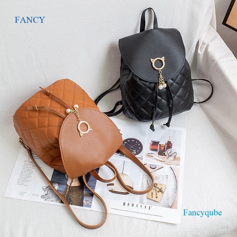 FANCY New Rhombus Tassel Backpack Student Double Layer Backpack Female ...