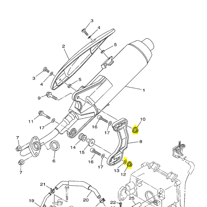 Genuine Nut & washer for pipe/muffler bracket Mio sporty/Soul/Fino