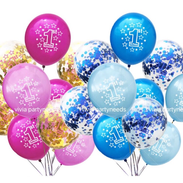 12pcs 1st Birthday Boy Girl Confetti Balloon Set 12inches Party ...
