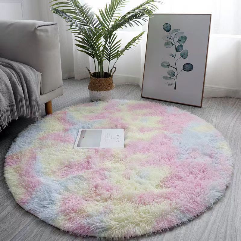 Tie-dyed Solid color Round Carpet Soft Fluffy Bedroom Mats Diameter ...