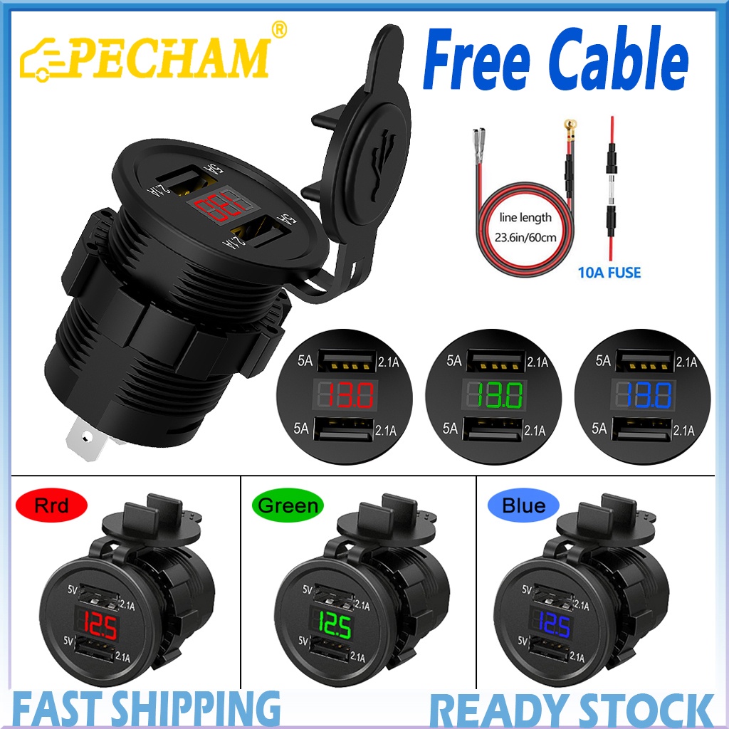 PECHAM 1224V 4.2A Waterproof Dual Ports Usb Car Charger Power Outlet