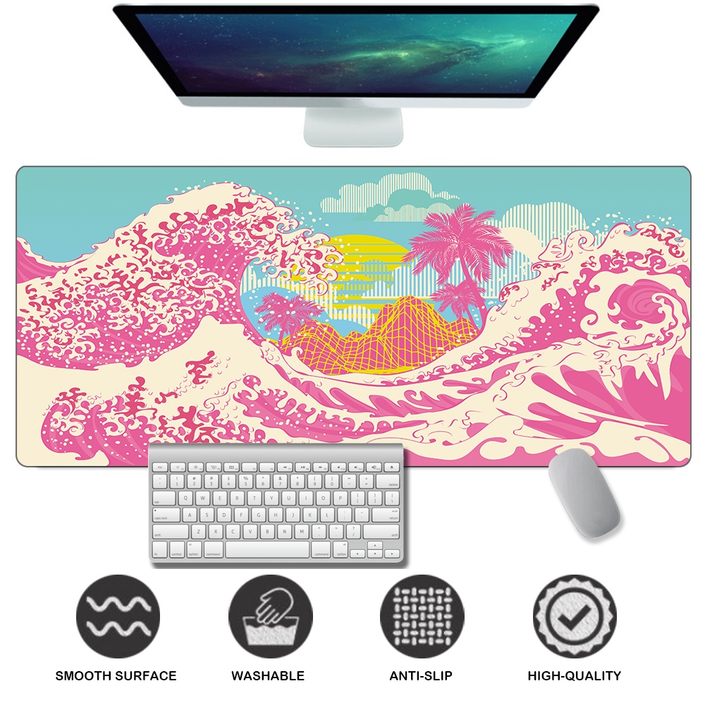 Japan Great Waves Mousepad Japanese Pink Pattern Custom Large Mouse Pad
