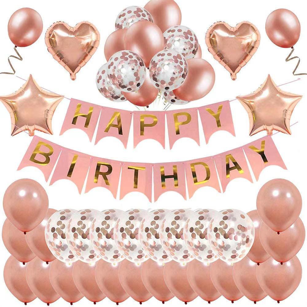 39pcs/set Happy Birthday Banner Confetti Balloon Latex Balloons Set ...