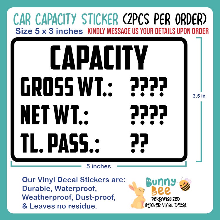 capacity for car sticker