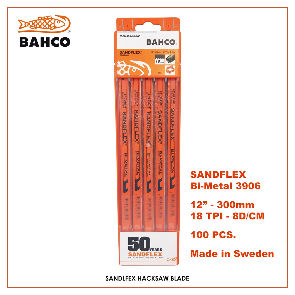  Bahco Sandflex Bi-Metal Hacksaw Blade 18 TPI / 24 TPI 12" 300MM 100PCS Motiv 
