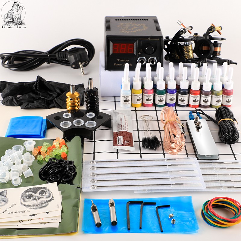 Tattoo Kit Tattoo Machines Gun With Ink Power Supply Tattoo Grips Body Art Tools Complete Tattoo Se