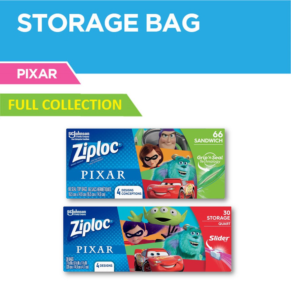 Ziploc Snack Bags for On the Go Freshness, Grip 'n Seal Technology for  Easier Grip, Open, and Close, 66 Count, Pixar Designs Pixar Snack