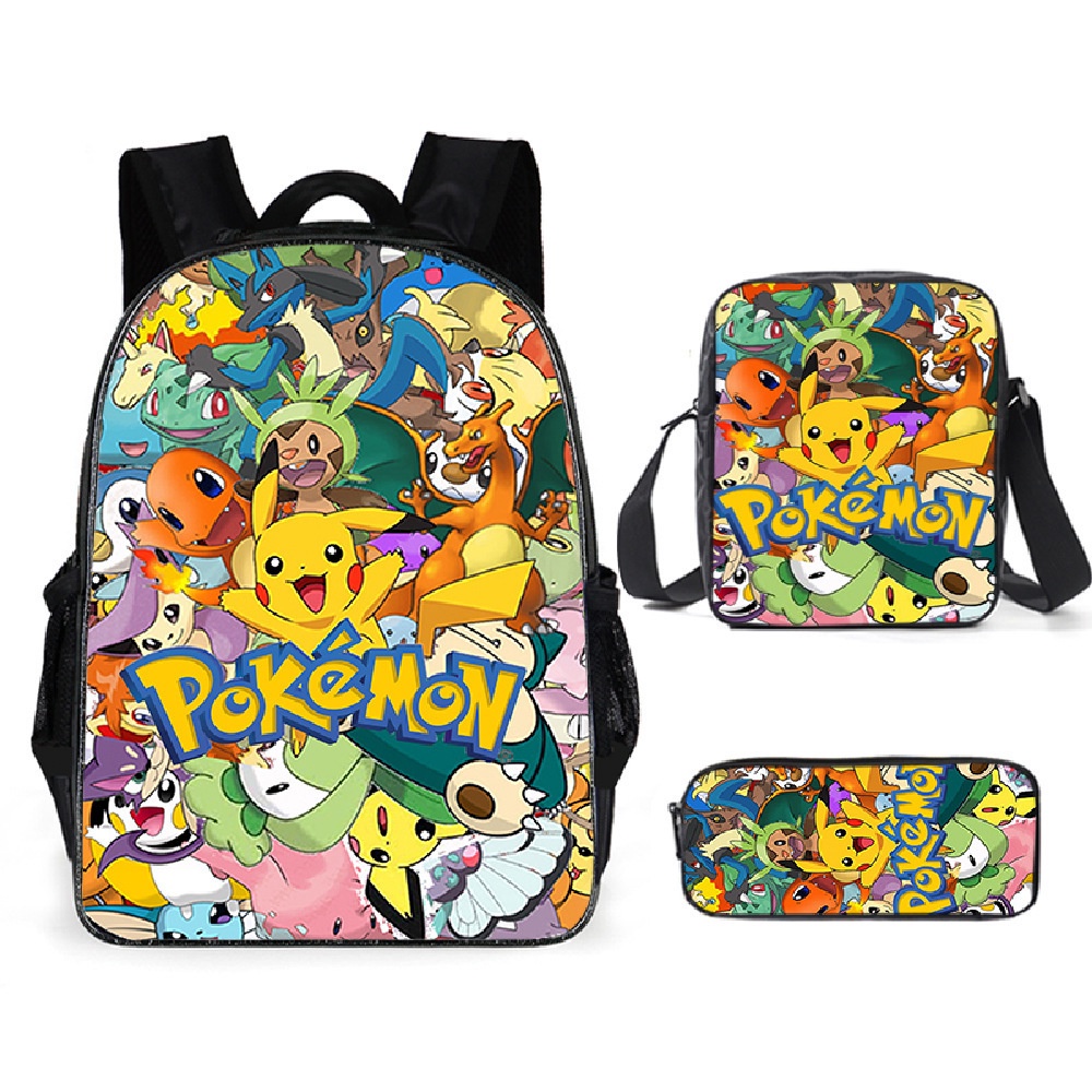 Game Anime Backpack Pikachu Printed Boys Girls School Bag Shoulder Bag Pencil Case 3Pcs Set Pokemon Casual Cool Street Style Bags Breathable and Comfortable Gift for Children Shopee Philippines