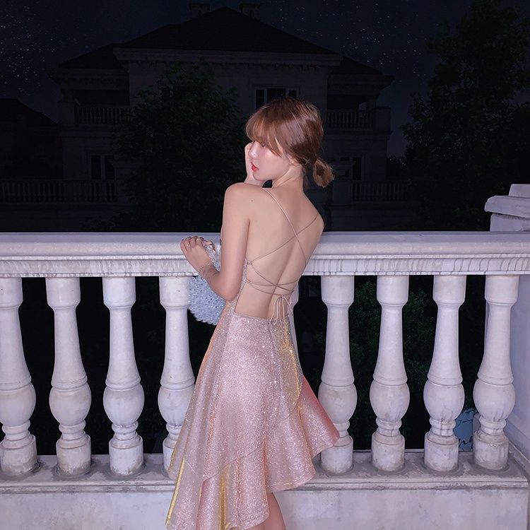 European and American Ins Summer Flash Tight Dress, Women's Sexy Pure  Desire Backless Suspender Fishtail Dress, Dinner Dress | Shopee Philippines