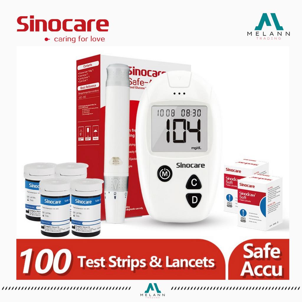 Sinocare Safe-Accu Blood Glucose monitor & 100pcs Test Strips & 100pcs ...