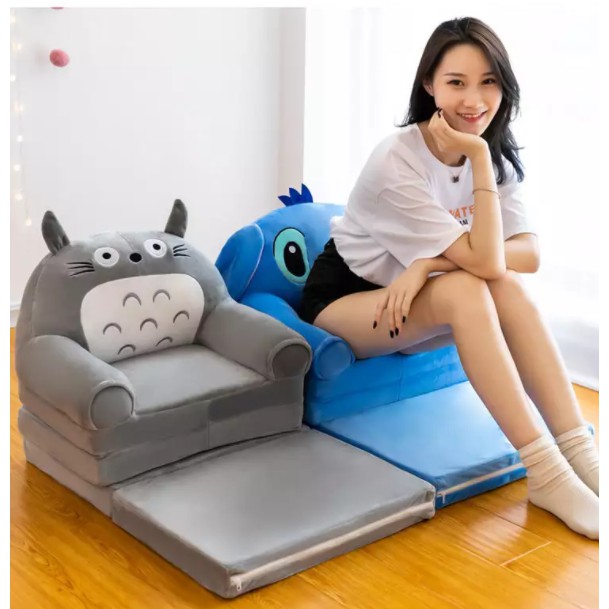 2 IN 1 Kids' Folding Sofa Bed Soft Plush Couches Cartoon Characters WD