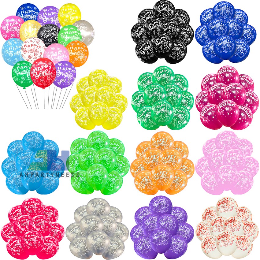 25pcs 12 Inches Happy Birthday Printed Balloons Standard Latex Balloon ...