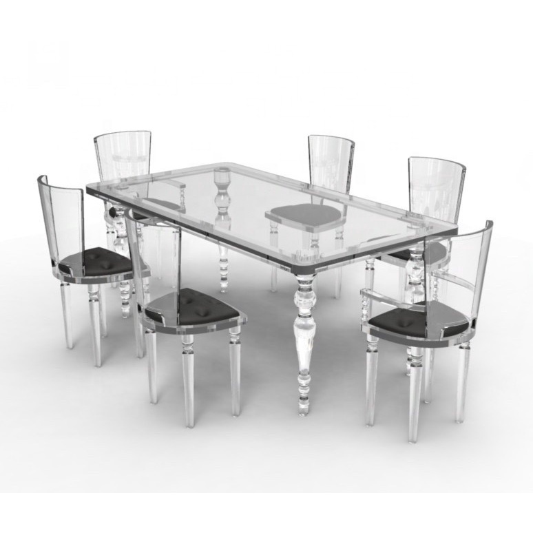 High Luxury Acrylic Chair Dining Room Clear Lucite Acrylic Marble Dining Table And Chairs 96TW