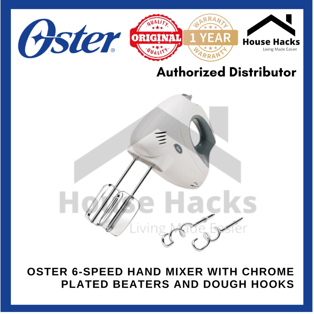 Oster 6Speed Hand Mixer with Chrome Plated Beaters and Dough Hooks