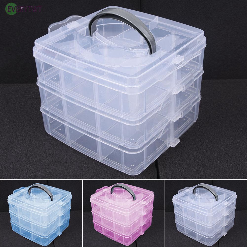 EVER Storage✨Storage Box Medicine Holder Case Container Detachable Beads  Organizer 3 Layer With cover Dustproof