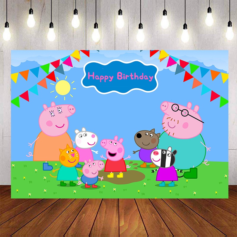 Cartoon Peppa Pig Family Birthday Photography Studio Backdrop for Baby ...