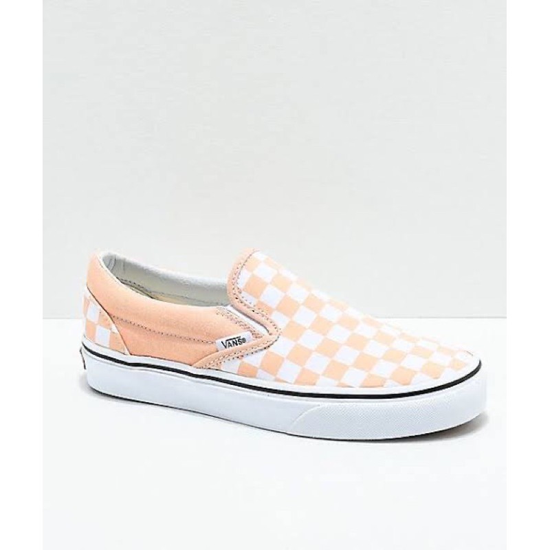 VANS CLASSIC SLIP ON CHECKERBOARD BLEACHED APRICOT TRUE WHITE