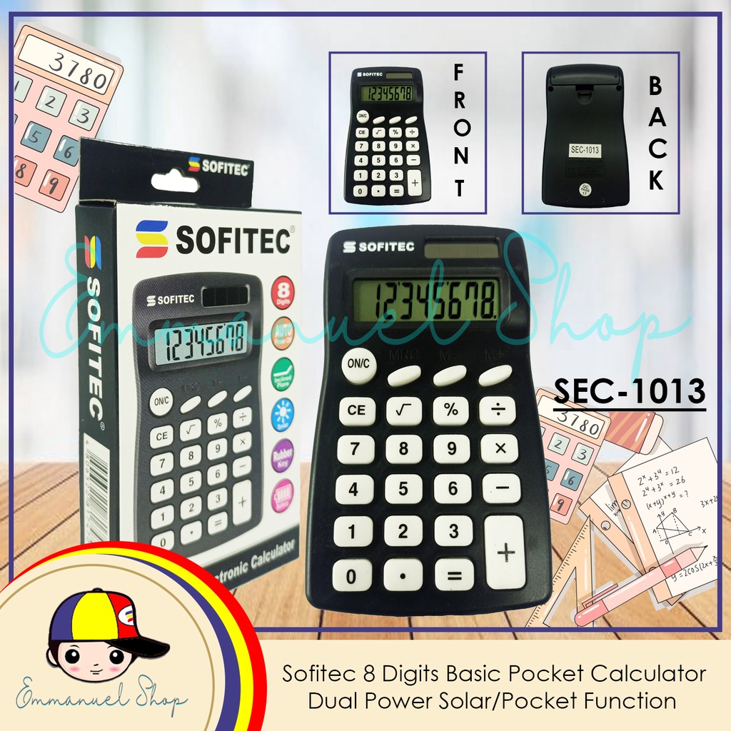 Solar Black Calculator Electronic Mini Calculator 8Digits w/ Free AA ...