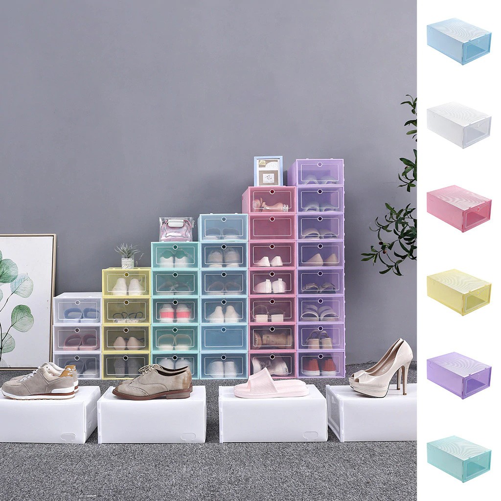 Stackable Shoe Box Organizer Drawer Case Storage Foldable Plastic Full ...