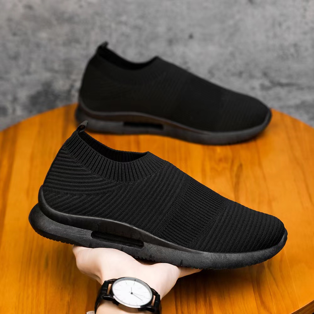 Lightweight Men Slip On Sneakers Fashion Black Shoes Breathable Korean Rubber Shoes Shopee 6839